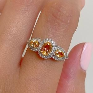 Citrine Diamond Birthstone Engagement Promise Ring